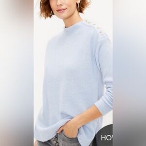 BNWT Loft Oversized Rib Knit Shoulder Button Mock Neck Pullover Sweater